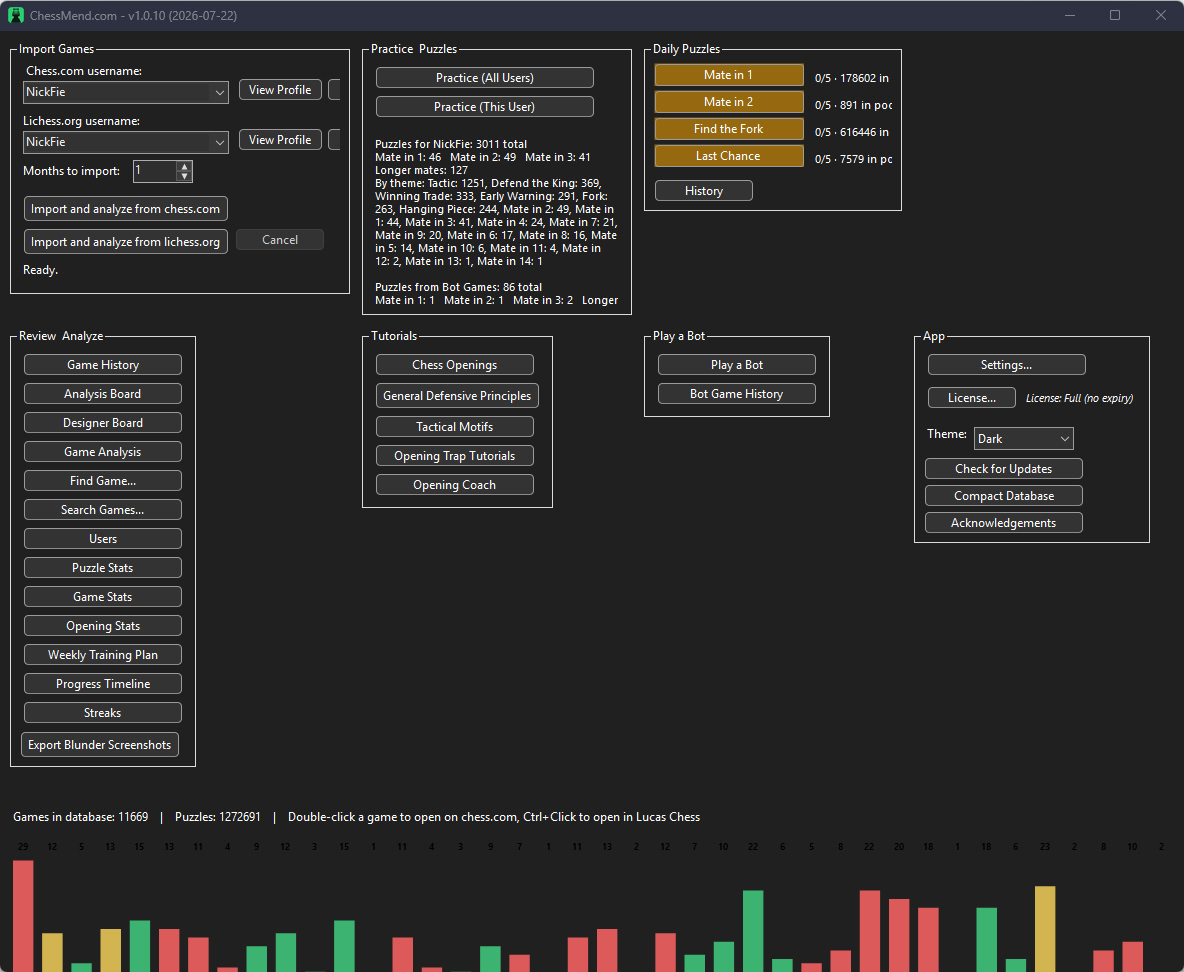 ChessMend main dashboard