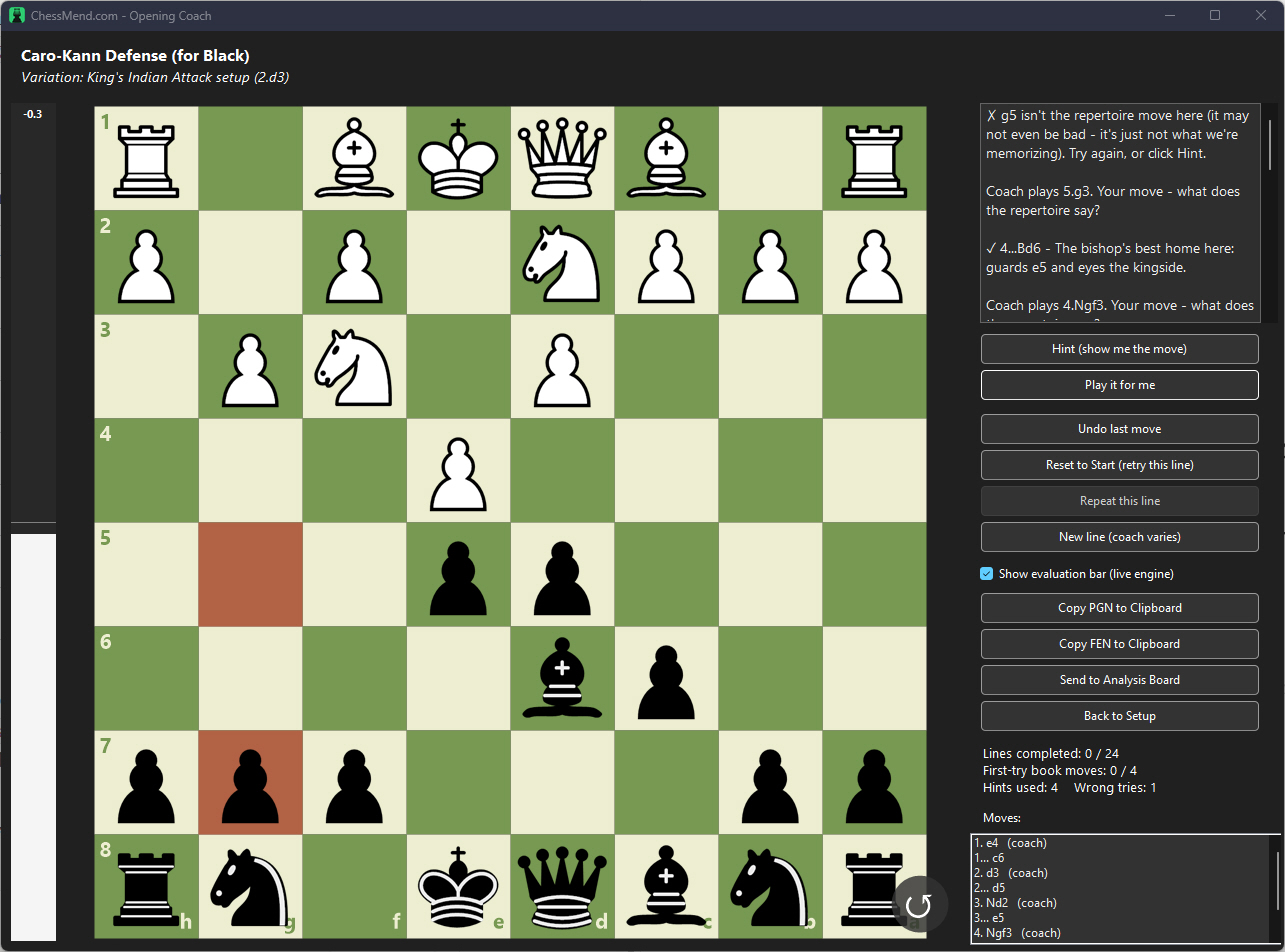 Mistake feedback after an off-book move